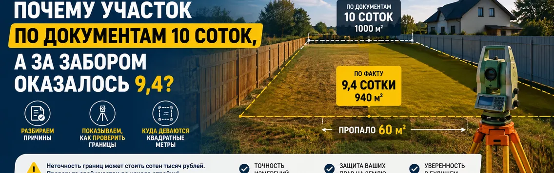 Почему участок по документам 10 соток, а за забором оказалось 9,4: куда пропала земля